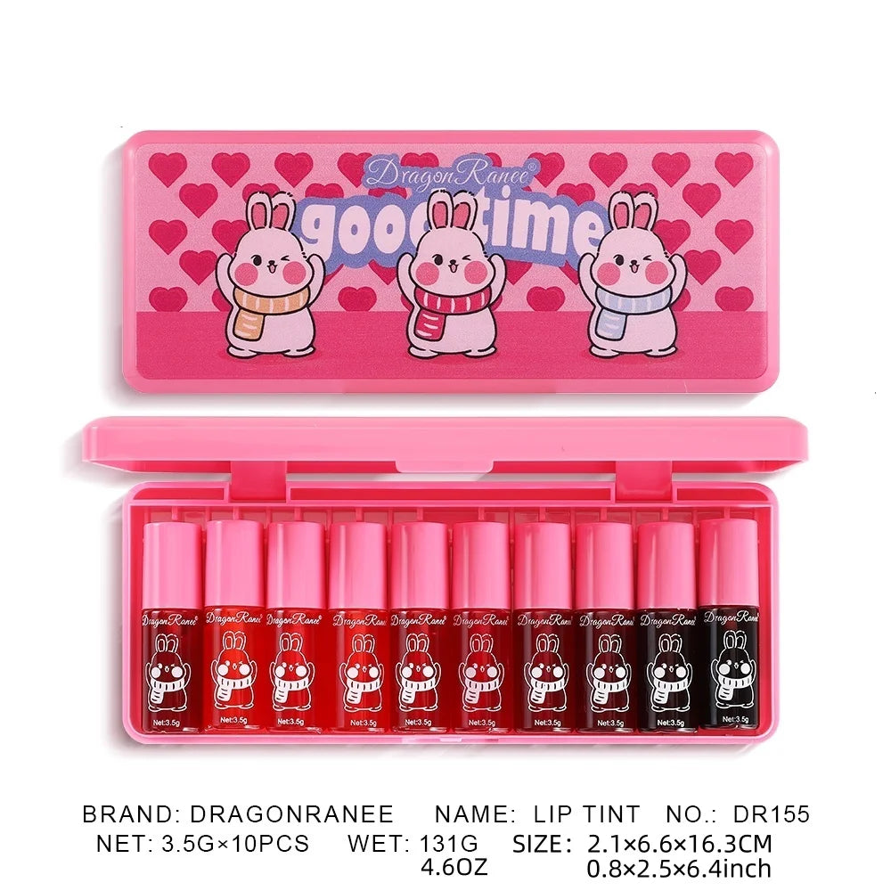 Lip Gloss Set of Ten, Mirror-Like, Glossy, Plumping, Brightening, Complexion-Enhancing Lipstick, Moisturizing, Non-Stick, Long-Lasting Lip Gloss