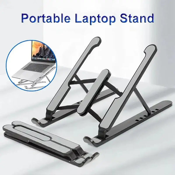 

Adjustable Aluminum Laptops Stand 1 - 6 Level Height Foldable &amp; Portable Design For 8-16 inch Laptop Enhanced Ventilation &amp; Heat

