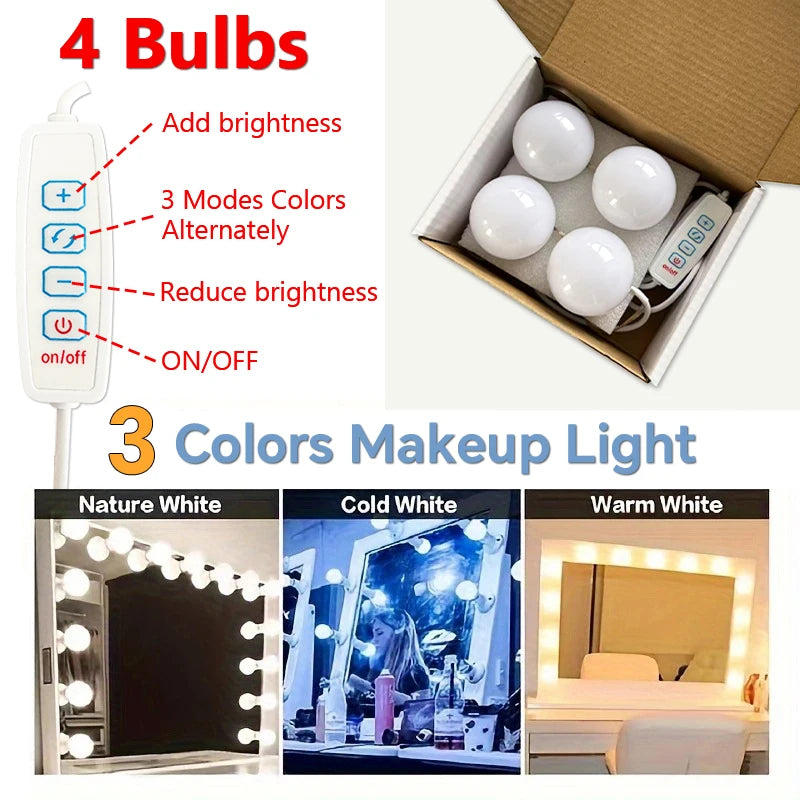 

Makeup Mirror LED Light Bulbs Vanity Lights USB 12V Bathroom Dressing Table Lamp Dimmable LED Vanity Light For Mirror Light

