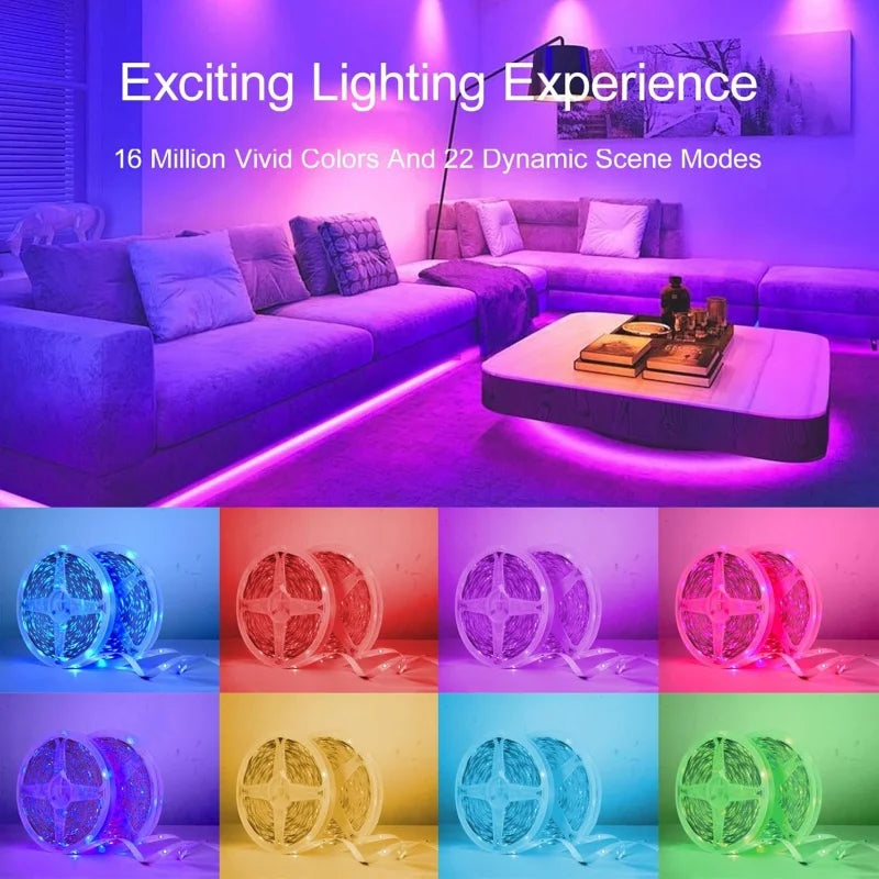 Smart LED Strip Lights 1m-40m Music Sync 5050 RGB Led Light with App and Remote Control Christmas Party Room Decoration Lighting