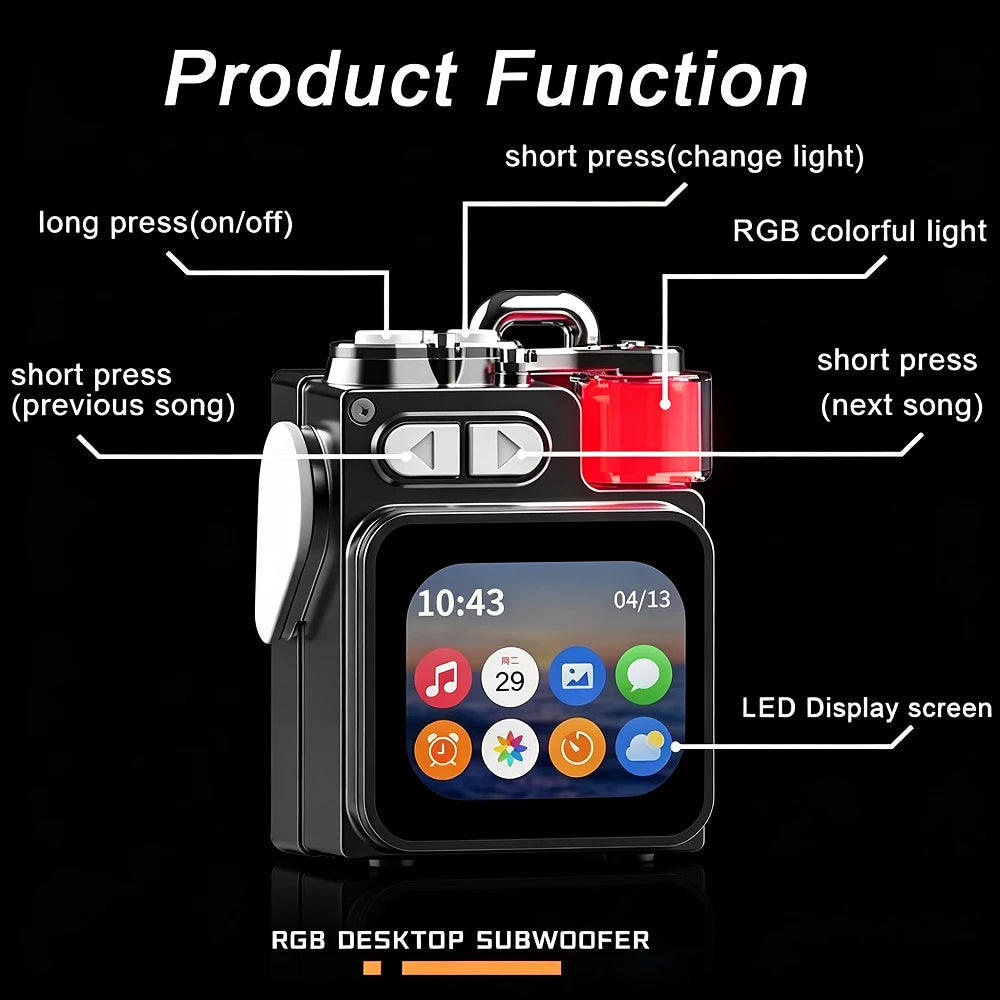 Bluetooth Speaker Smart Touch Screen Mini Portable Audio Player Outdoor Speakers Portable LED Display Screen with RGB Light