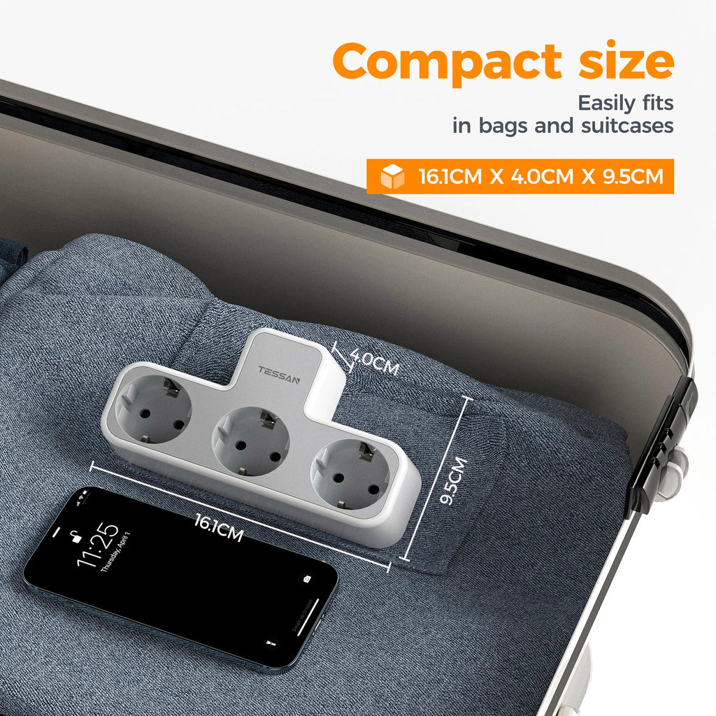 TESSAN EU Plug Wall Socket Extender with 3 AC Electrical Socket with Overload Protection Wall Outlet Smart Plug Adapter for Home
