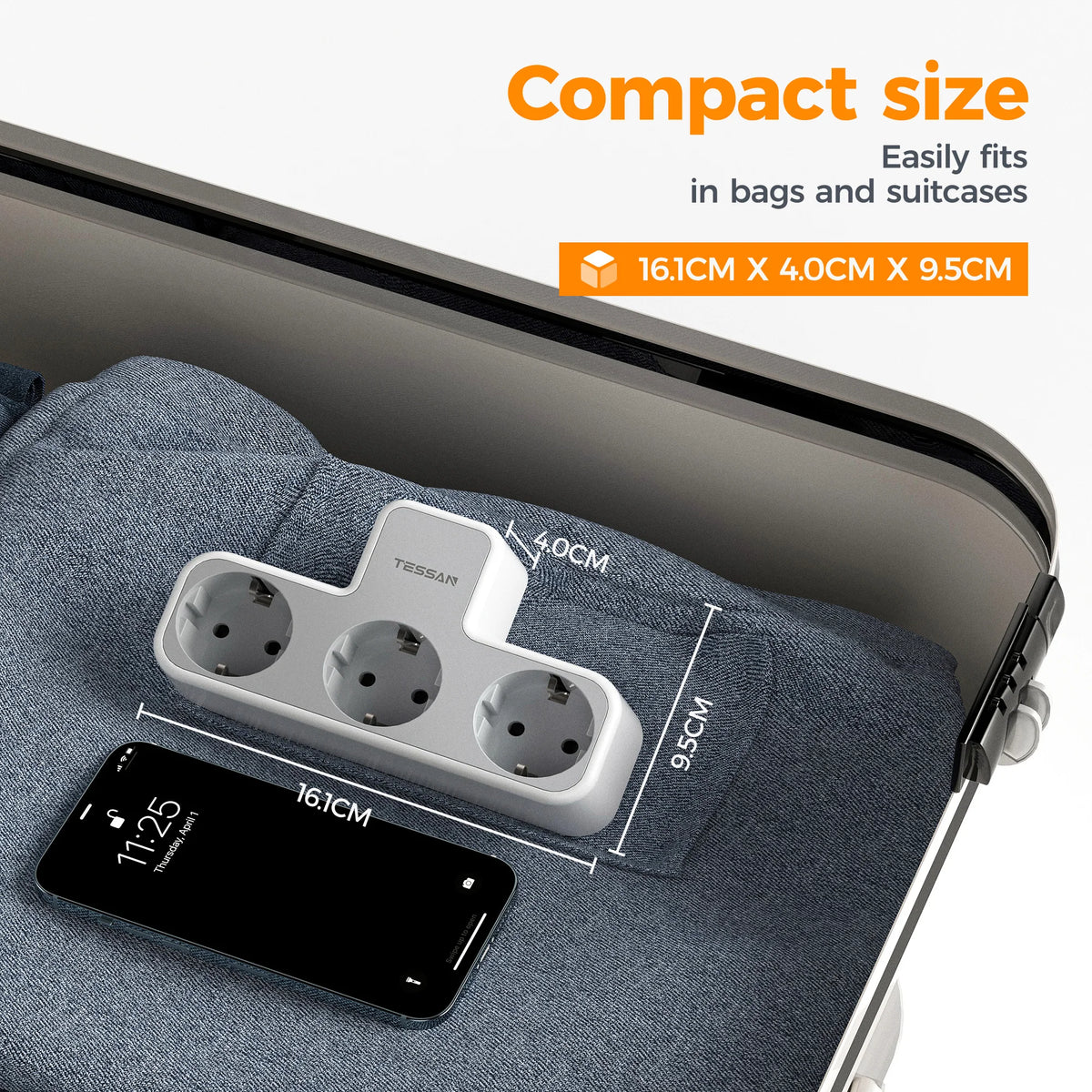 TESSAN EU Plug Wall Socket Extender with 3 AC Electrical Socket with Overload Protection Wall Outlet Smart Plug Adapter for Home