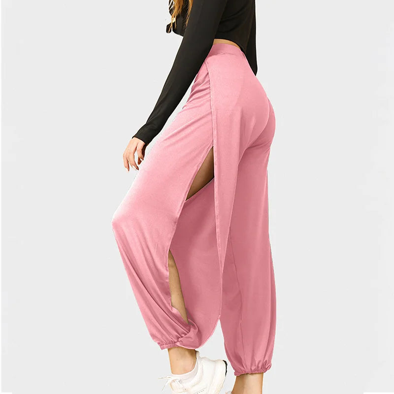

High Waist Leggings Women High Slit Hippie Haren Pants Sport Fitness Running Yoga Pilates Joggers Casual Trousers Tapered Pants

