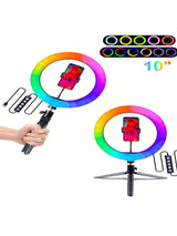 

1pc Dimmable RGB Ring Light with Tripod Stand and Phone Holder - Perfect for Makeup, Photography, and Video Recording

