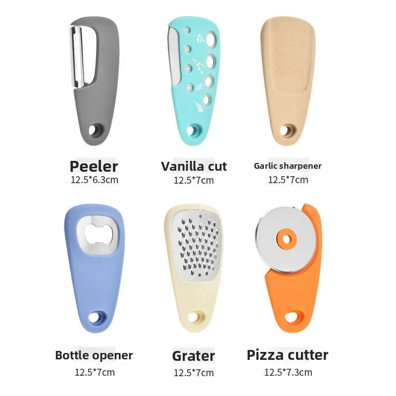 Kitchen Gadget Set of 6-Piece Pizza Knife Vanilla Cutter Bottler Shredder Garlic Grinder Set