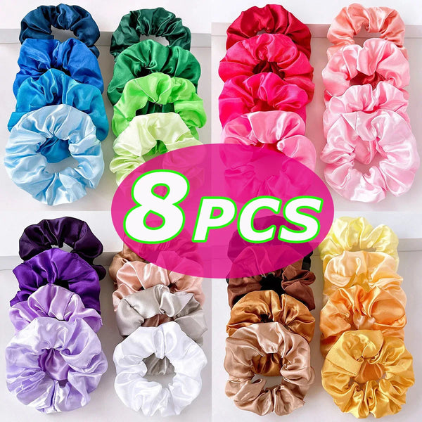 

8Pcs/set Bright Color Silk Hair Scrunchies Women Y2K Solid Color Elastic Hair Bands Ponytail Holders Hair Rope Hair Accessories

