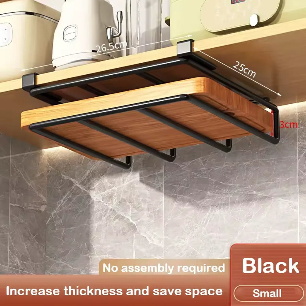 Household Space Saving Kitchen Organizer Under Cabinet Hanging Rack with Hooks Towels Cutting Boards Pot Lids Portable Storage