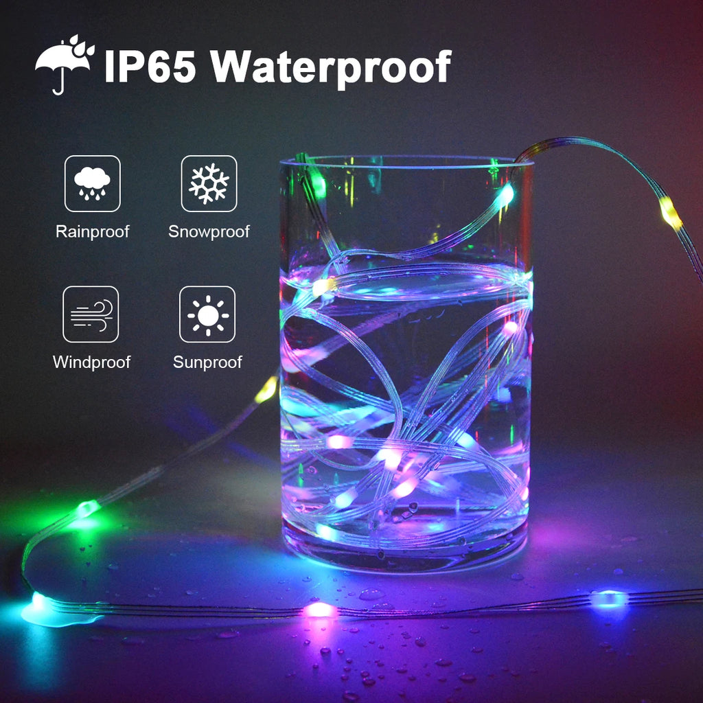 Smart RGBIC LED Strip Light, Bluetooth, USB, 20m, Waterproof, String Light, Room, Outdoor, Garden, Fairy Lights, Christmas Decor
