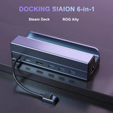 

6-in-1 USB C Docking Station for Steam Deck/ROG Ally Type C HUB 4K@60Hz RJ45 Ethernet 100Mbps PD 100W USB 3.0 HUB Holder Dock

