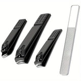 

4-piece black stainless steel nail clipper with nano glass file polishing nail file manicure tool set

