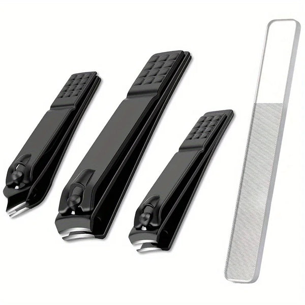 

4-piece black stainless steel nail clipper with nano glass file polishing nail file manicure tool set

