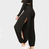 

High Waist Leggings Women High Slit Hippie Haren Pants Sport Fitness Running Yoga Pilates Joggers Casual Trousers Tapered Pants

