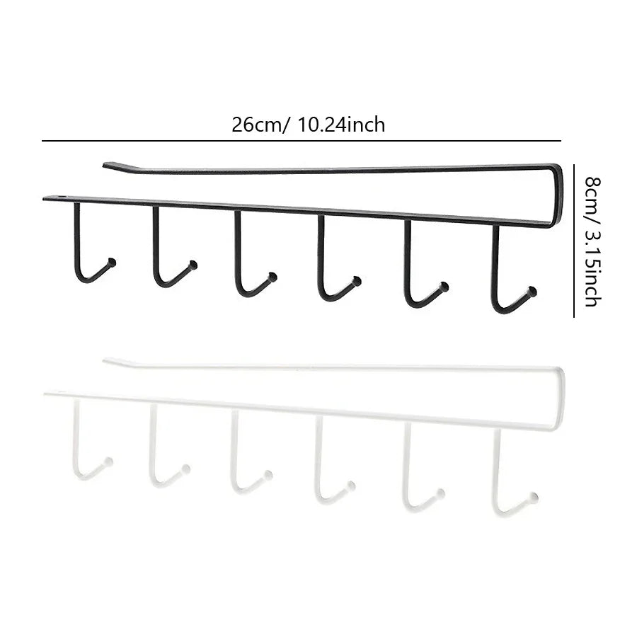 Kitchen Under Cabinet Hanging Hook Organizer Rack, No‑Drill Utensil Holder, Cabinet Shelf Hook for Mugs, Towels, Cooking Tools,