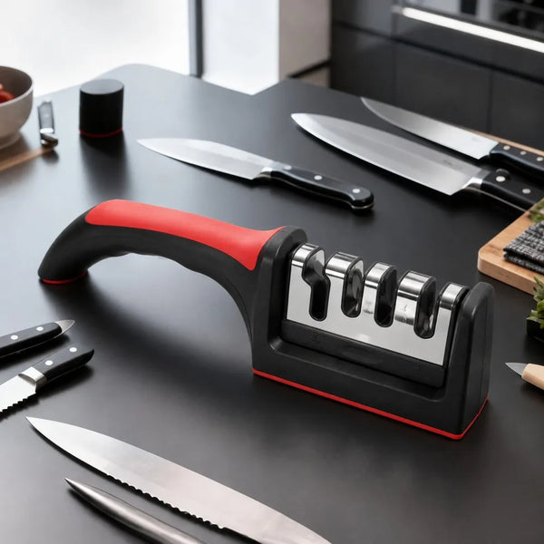 

Kitchen 4-Segment Knife with Gift Sharpener Household Multi-Functional Hand-Held 4Purpose Sharpening Tool Ceramic Grinding Wheel

