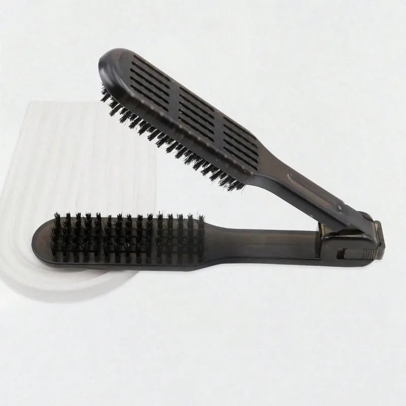 

Pro Hairdressing Straightener Hairbrush Boar Bristles Hair Straightening Double Brushes V Shape Comb Clamp Styling Tools DIY

