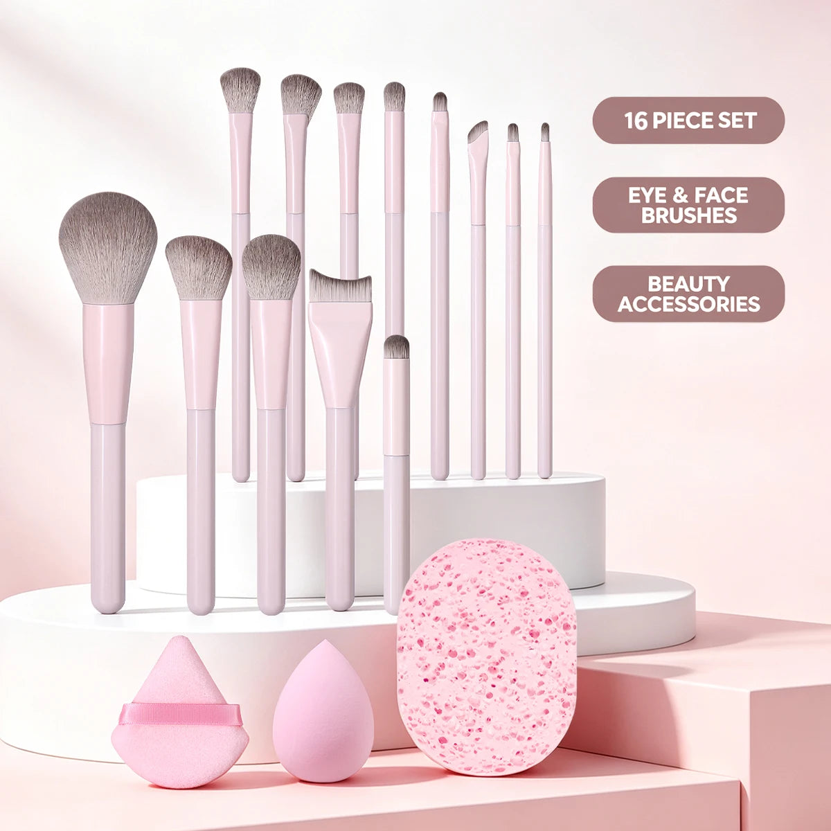 Makeup Brush Set - Soft Synthetic Hair Brushes for Beauty Tools - Foundation Brush, Blush Brush, Eye Shadow Brush, Powder Puff