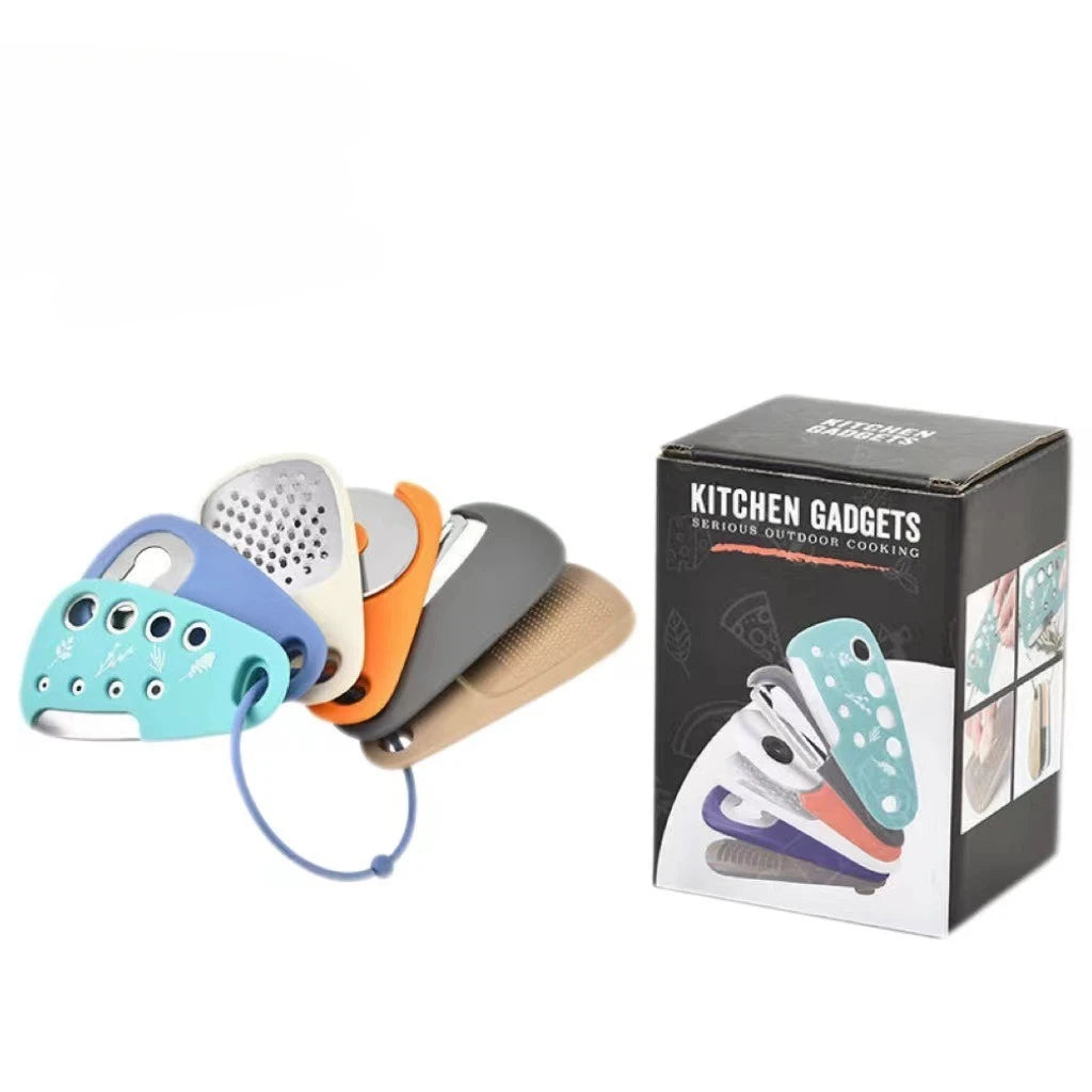 Kitchen Gadget Set of 6-Piece Pizza Knife Vanilla Cutter Bottler Shredder Garlic Grinder Set