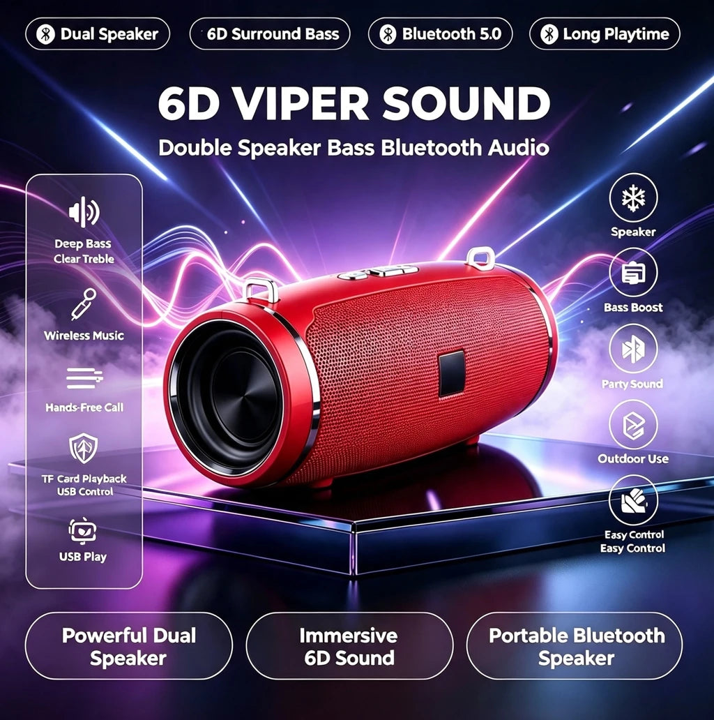 Portable Bluetooth Speaker 6D Surround Deep Bass Dual Horn Wireless Stereo Support TF USB Handsfree Call Outdoor Mini Audio Box