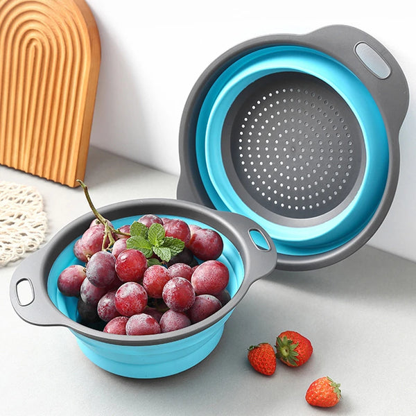 

Foldable Strainer Drain Basket Colander Fruit Vegetable Washing Basket With Handle Collapsible Silicon Drainer Kitchen Storage

