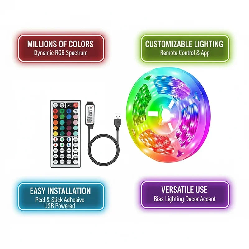 Smart LED Strip Lights 1m-40m Music Sync 5050 RGB Led Light with App and Remote Control Christmas Party Room Decoration Lighting