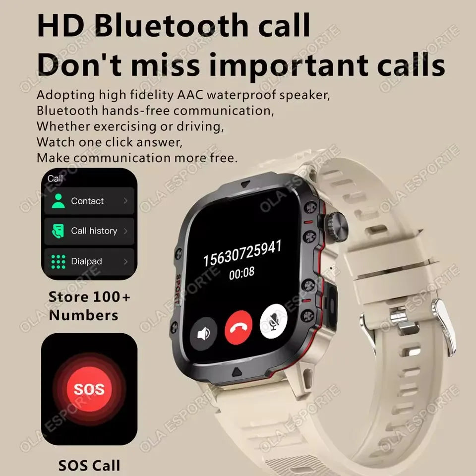 2026 New Military Smart Watch Men 3ATM Outdoor Sports Fitness Tracker Blood Pressure Health Monitor BT Calls GPS Smartwatch HT30
