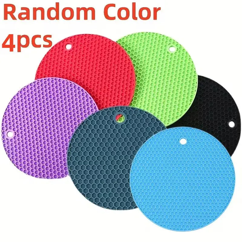 

4pcs Round Heat-Resistant Non-Slip Trivet Set, Pot Holder &amp; Cup Coaster for Kitchen Table

