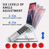 

Adjustable Aluminum Laptops Stand 1 - 6 Level Height Foldable &amp; Portable Design For 8-16 inch Laptop Enhanced Ventilation &amp; Heat

