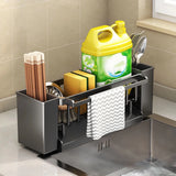 

Kitchen Sink Organiser,Kitchen Sponge Holder With Brush Holder,Rag Drain Rack, Bathroom Organizer, Sink Faucet Rack

